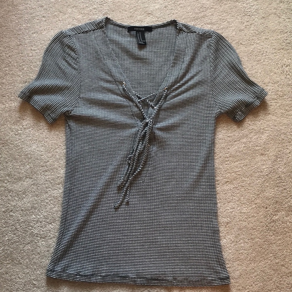 Forever 21 lace up striped shirt